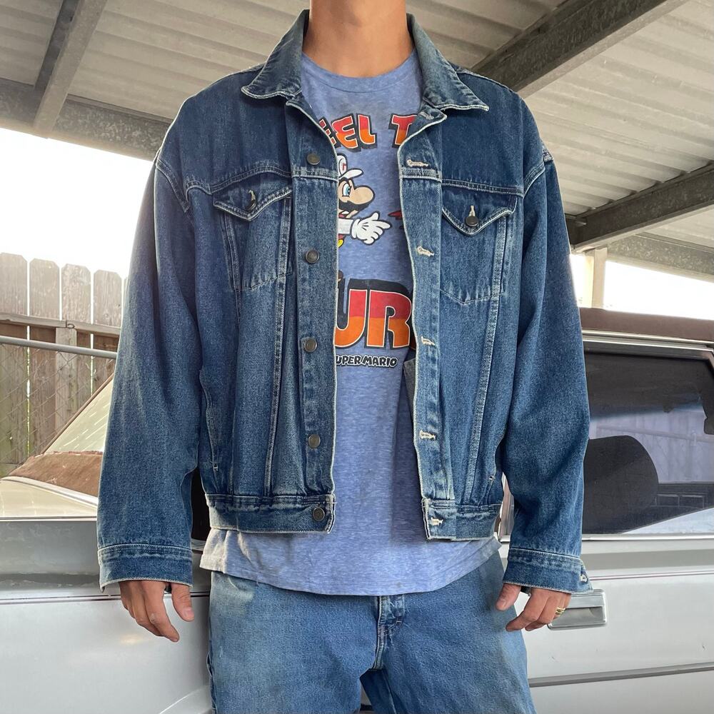 🔥Vintage 90s Y2K Classic Trucker Denim Jacket Hip Hop Skater Dad Mens Size XXL